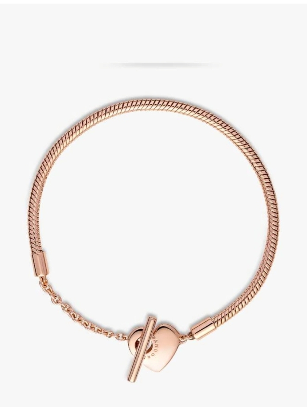 Pandora Moments Heart T-Bar Snake Chain Bracelet 14k rose gold plating